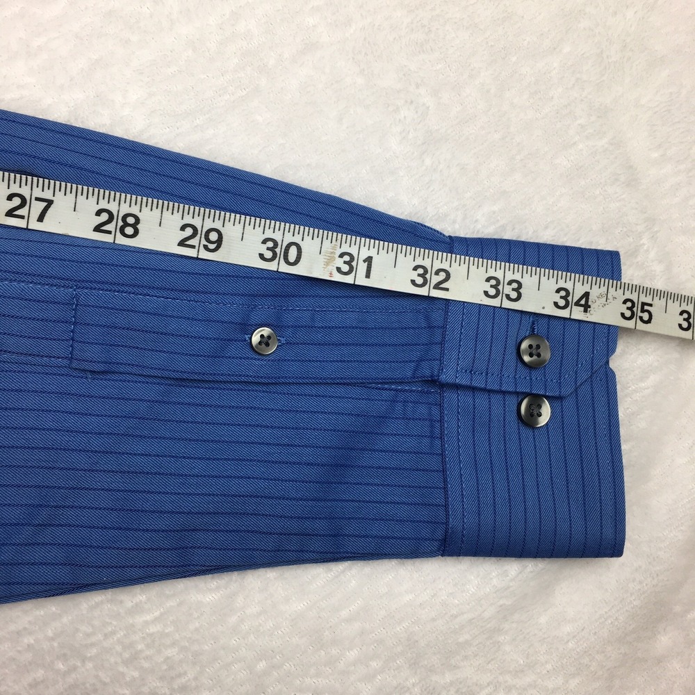 Van Heusen Dress Shirt Men's Small/Petite 14-14.5 Blue‎ Pinstripe No Iron NWT! - Picture 10 of 11